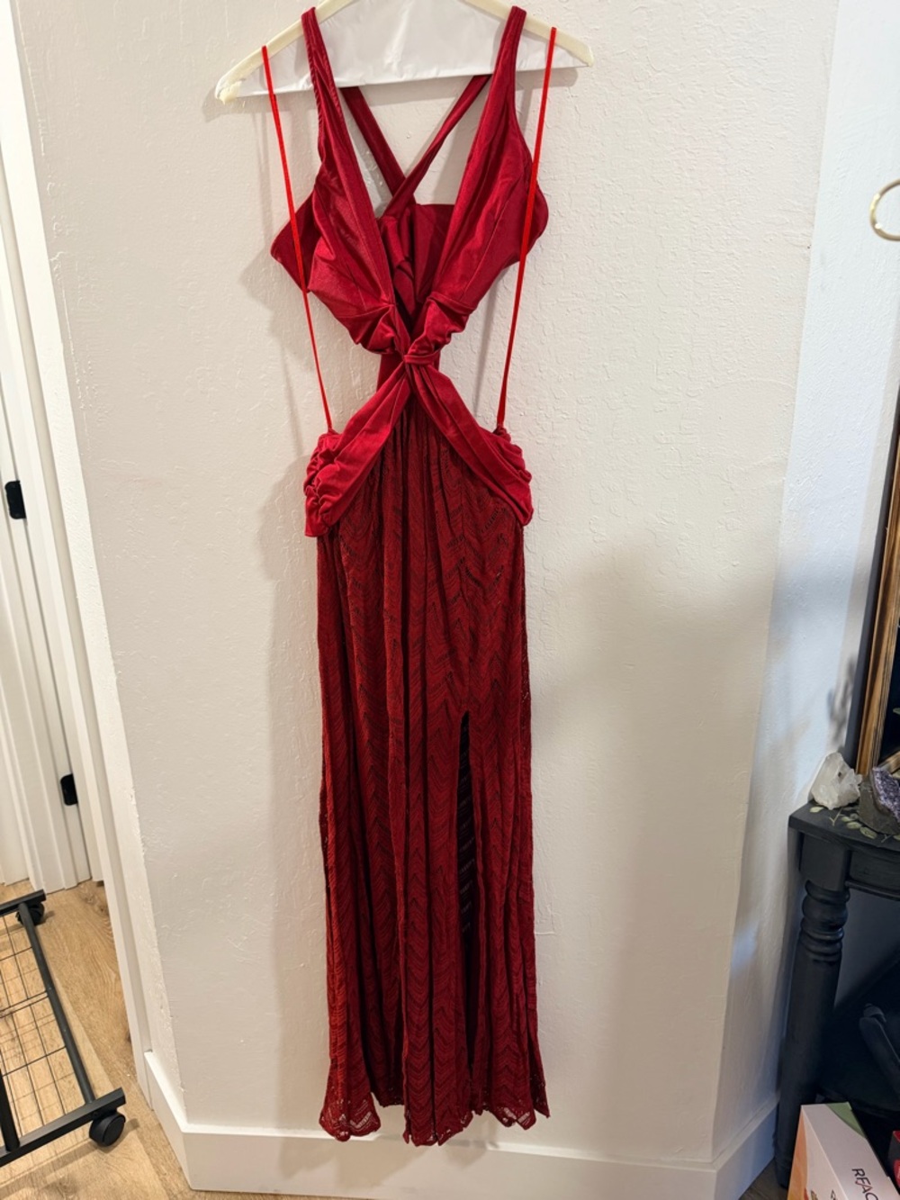 PatBO Red Backless Knotted Maxi Dress
